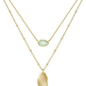 Gold Layered Necklace and Bracelet Set Brass Crystal Pendant 16-18in